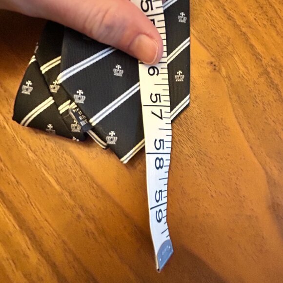 Men's Bibas Black and White Necktie with Crown Detail. - Picture 3 of 5